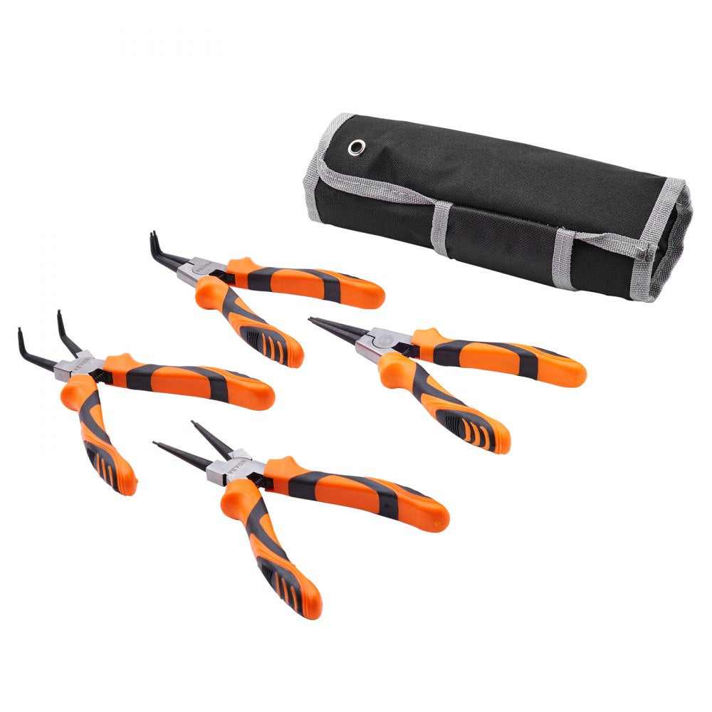 VEVOR Snap Ring Pliers Set, 4-Piece 0.07" Tip Diameter, High Carbon Steel Straight and Bent Jaw, Heavy Duty Internal and External Circlip Pliers Kit, with Portable Tool Bag, For Ring Remover Retaining 