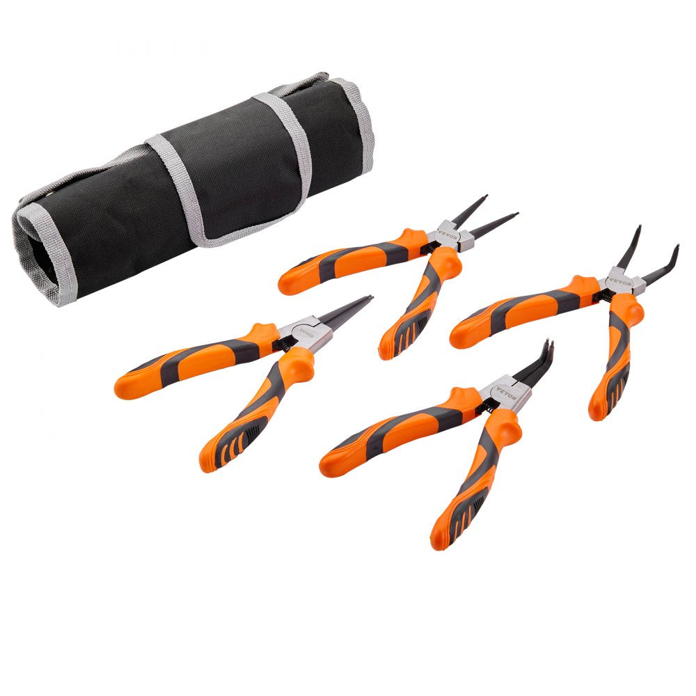VEVOR Snap Ring Pliers Set, 4-Piece 0.07" Tip Diameter, High Carbon Steel Straight and Bent Jaw, Heavy Duty Internal and External Circlip Pliers Kit, with Portable Tool Bag, For Ring Remover Retaining 