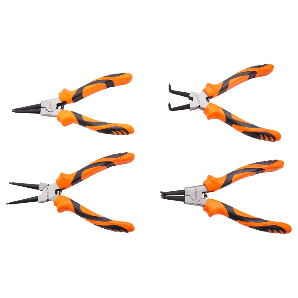 VEVOR Snap Ring Pliers Set, 4-Piece 0.07" Tip Diameter, High Carbon Steel Straight and Bent Jaw, Heavy Duty Internal and External Circlip Pliers Kit, with Portable Tool Bag, For Ring Remover Retaining 