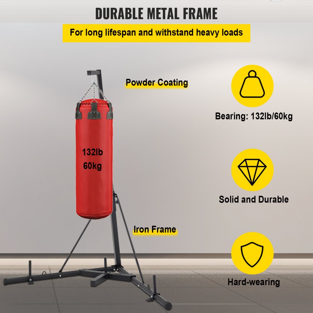 VEVOR Heavy Bag Stand Free Standing Punching Punch Bracket Station Boxing Stand Height Adjustable Folding Boxing Bag Stand for Home Fitness (Heavy Bag Stand) 