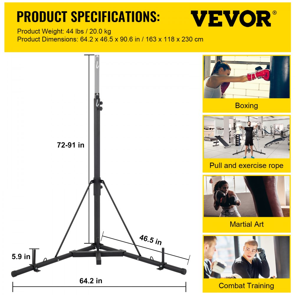 VEVOR Heavy Bag Stand Free Standing Punching Punch Bracket Station Boxing Stand Height Adjustable Folding Boxing Bag Stand for Home Fitness (Heavy Bag Stand) 