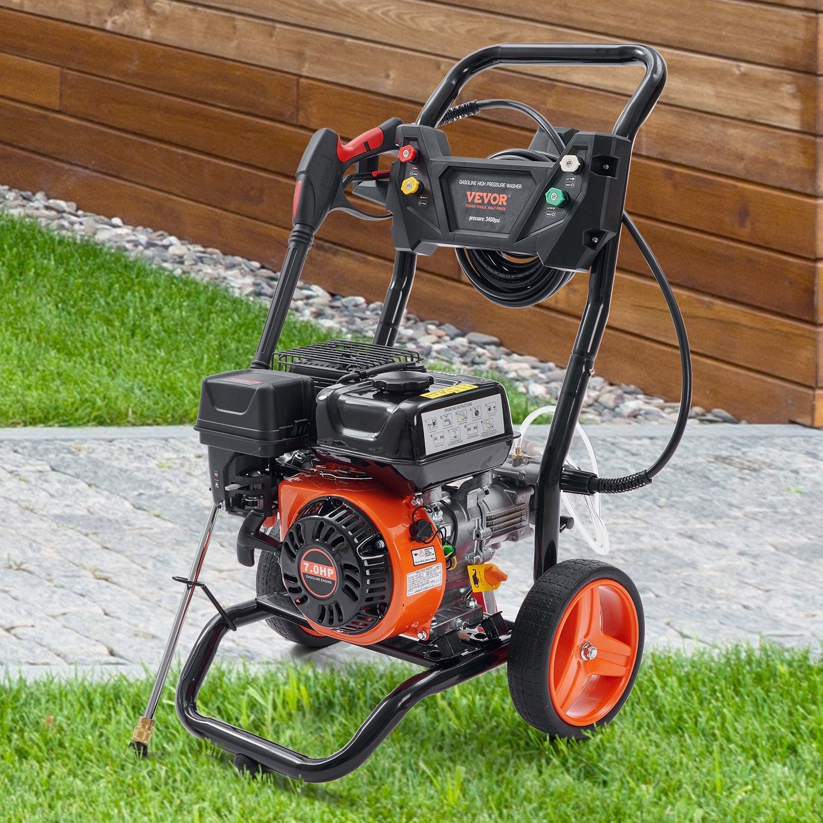 VEVOR Gas Pressure Washer, 3400 PSI 2.6 GPM, Gas Powered Pressure Washer with Aluminum Pump, Spray Gun and Extension Wand, 5 Quick Connect Nozzles, for Cleaning Cars, Homes, Driveways, Patios 