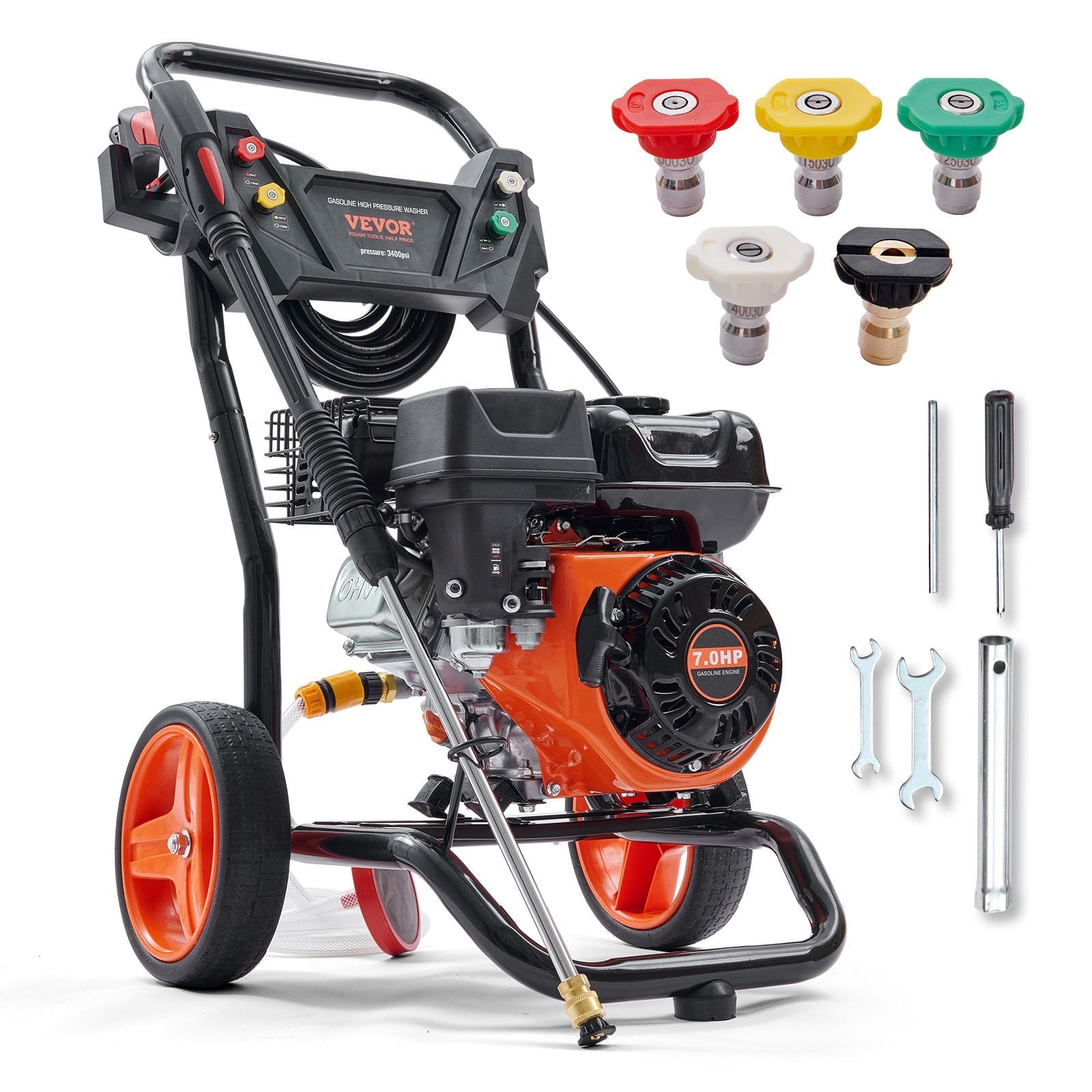 VEVOR Gas Pressure Washer, 3400 PSI 2.6 GPM, Gas Powered Pressure Washer with Aluminum Pump, Spray Gun and Extension Wand, 5 Quick Connect Nozzles, for Cleaning Cars, Homes, Driveways, Patios 