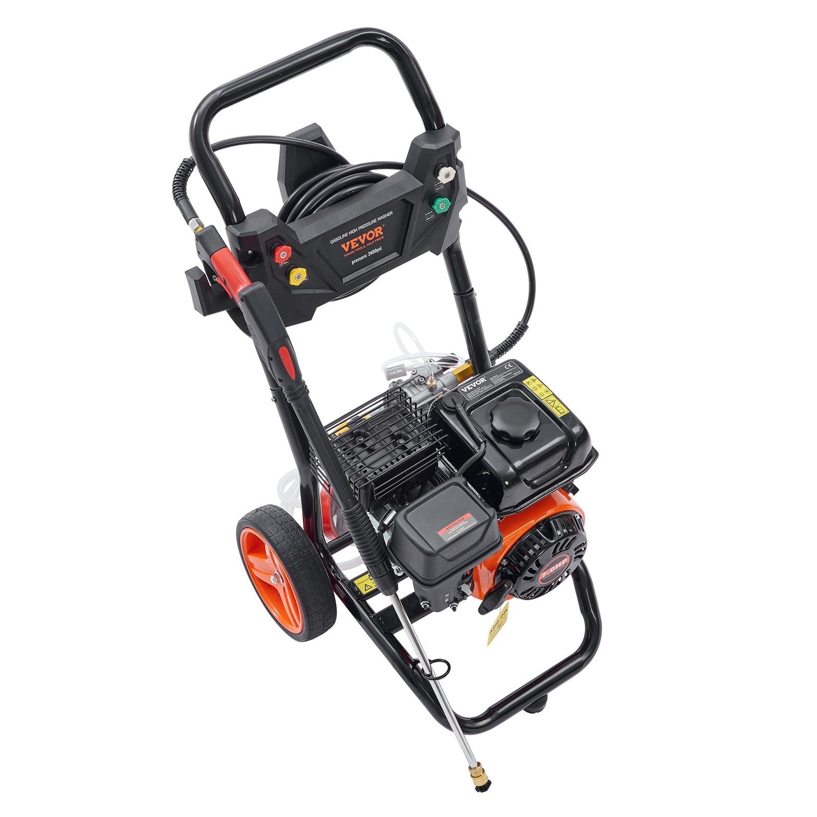 VEVOR Gas Pressure Washer, 3400 PSI 2.6 GPM, Gas Powered Pressure Washer with Aluminum Pump, Spray Gun and Extension Wand, 5 Quick Connect Nozzles, for Cleaning Cars, Homes, Driveways, Patios 