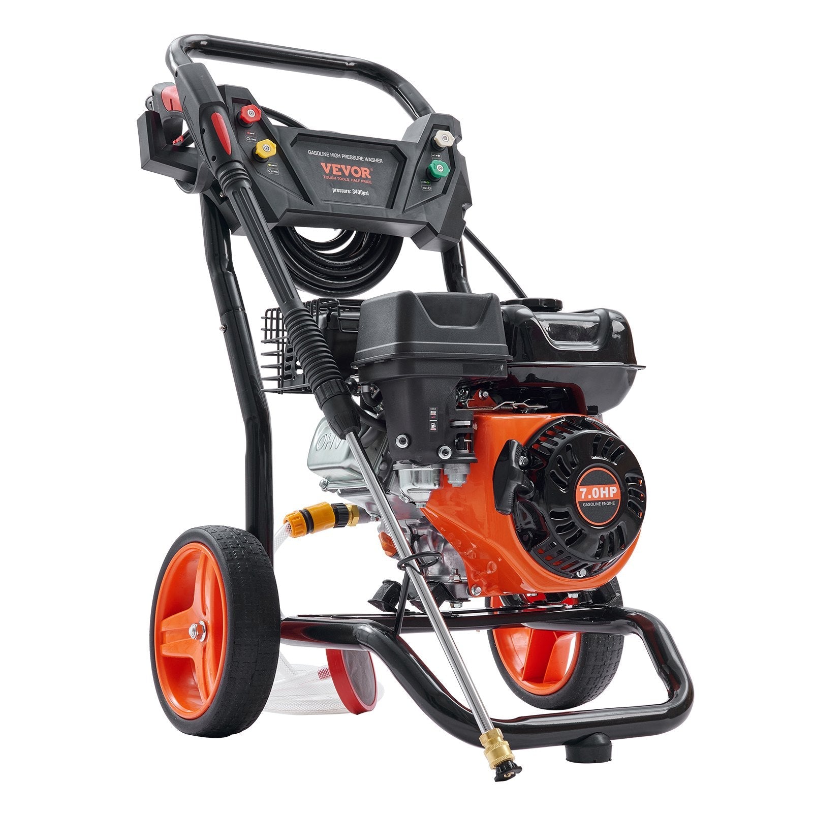 VEVOR Gas Pressure Washer, 3400 PSI 2.6 GPM, Gas Powered Pressure Washer with Aluminum Pump, Spray Gun and Extension Wand, 5 Quick Connect Nozzles, for Cleaning Cars, Homes, Driveways, Patios 