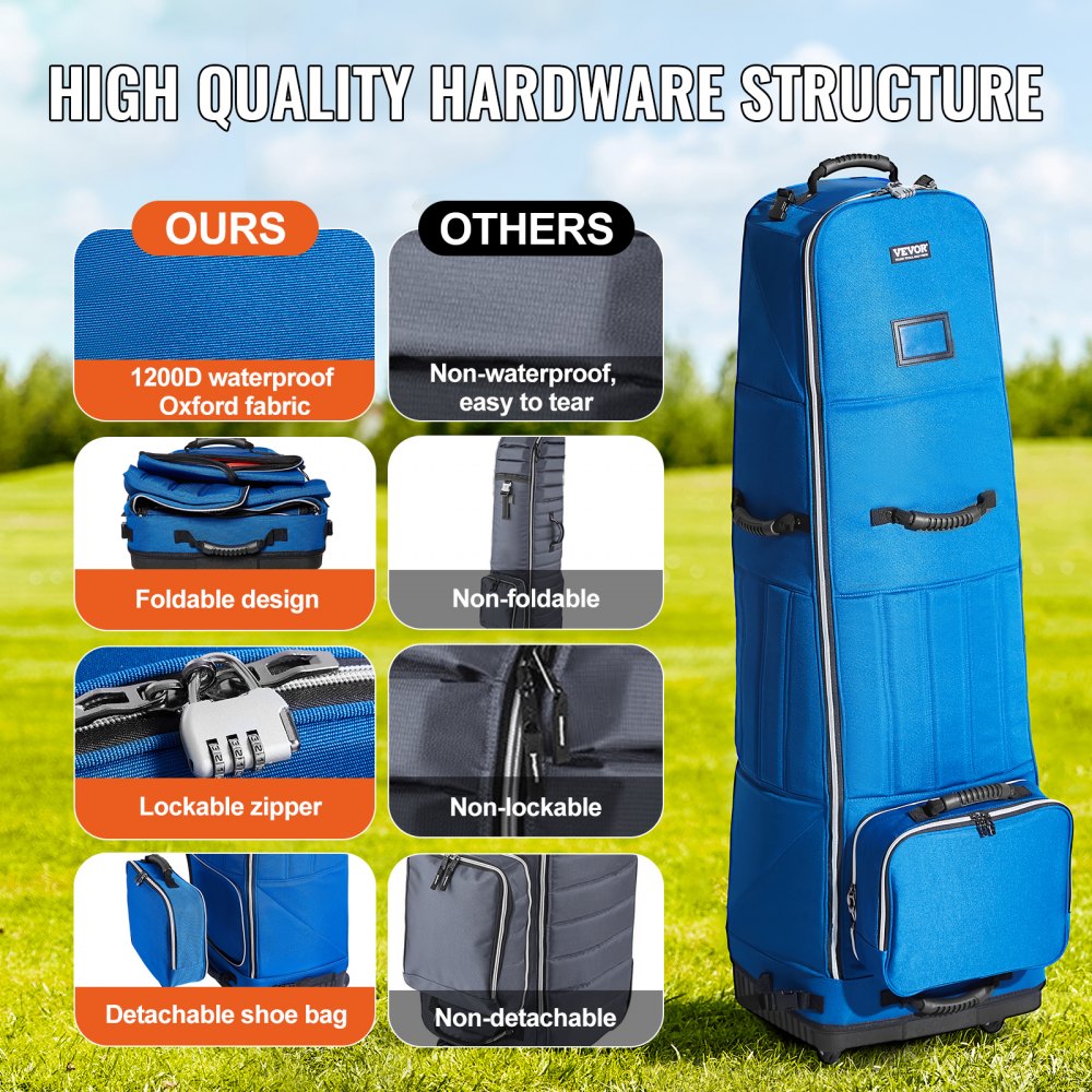 VEVOR Golf Club Travel Bag Golf Luggage Case Cover with Wheels 1200D Oxford 