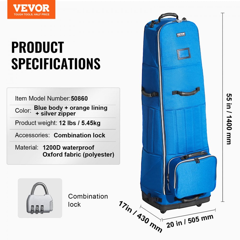 VEVOR Golf Club Travel Bag Golf Luggage Case Cover with Wheels 1200D Oxford 