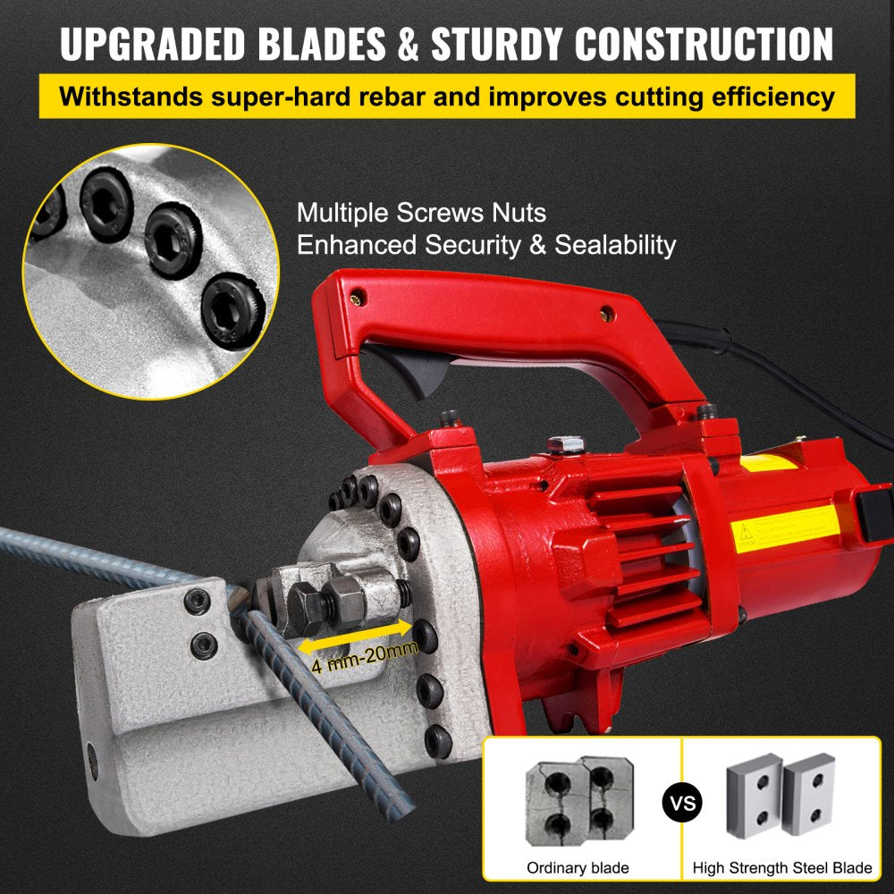 VEVOR 1250W Electric Rebar Cutter 3/4" Hydraulic Rebar Cutter 110 V 20mm Rebar Cutter 3.5-4.5 Seconds Cutting 