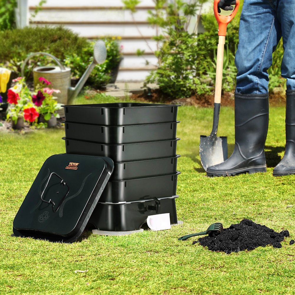 VEVOR 5-Tray Worm Composter, 50 L Worm Compost Bin Outdoor and Indoor, Sustainable Design Worm Farm Kit, for Recycling Food Waste, Worm Castings, Worm Tea, Vermiculture and Vermicomposting 