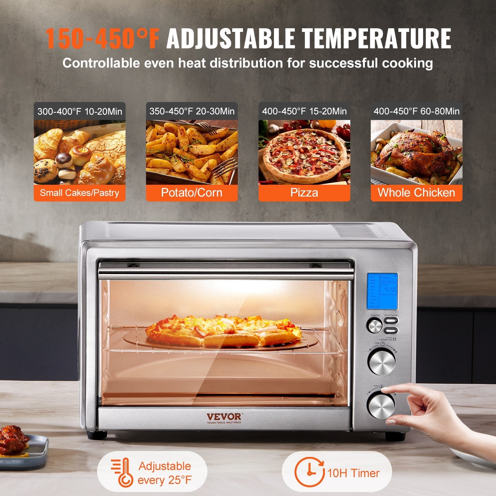 VEVOR Countertop Convection Oven 28L Toaster Baker 10-IN-1 1800W for Home Use 