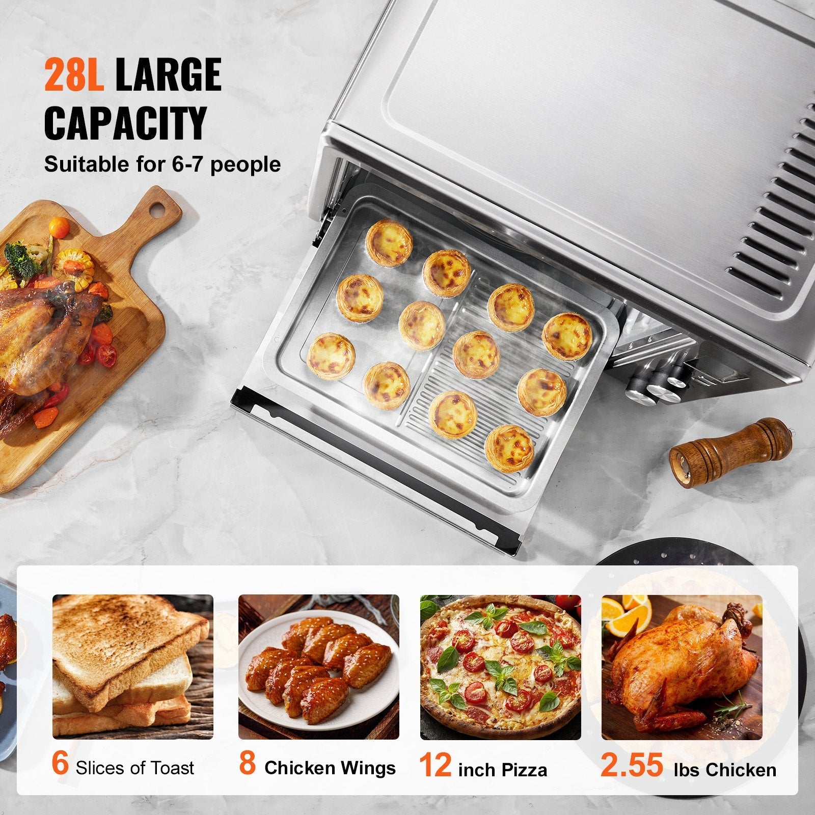VEVOR Countertop Convection Oven 28L Toaster Baker 10-IN-1 1800W for Home Use 