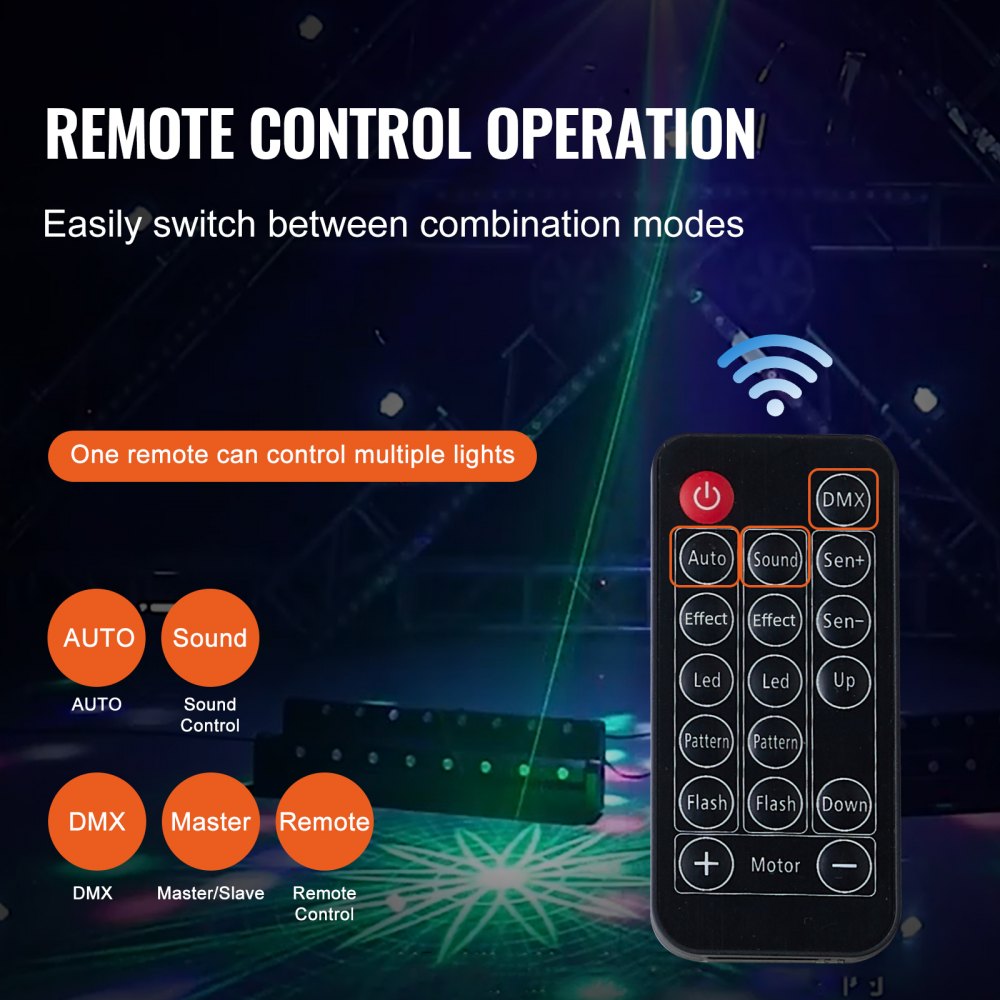 VEVOR Stage Lights, 4 in 1 RGB Party Lights, LED Pattern Strobe Light, Mixed Lighting Effects Sound Activated with Red & Green Effect Light for DJ Club Disco Party Wedding Birthday Christmas (Black) 