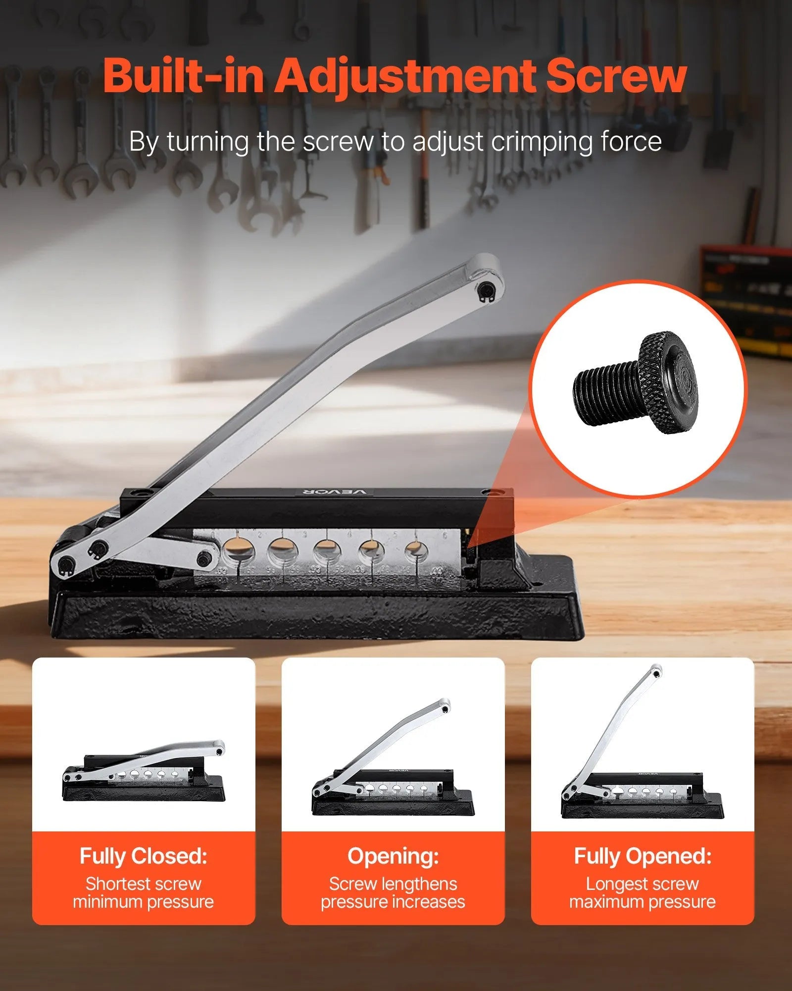 VEVOR Heavy Duty Hose Ferrule Crimping Tool, Standard Bench Hose Crimper with 5 Die Holes & 0.44"-0.63" Crimping Range for PVC Rubber Hoses, Air Hoses Crimping Repair Kit (Ferrules Not Included) 