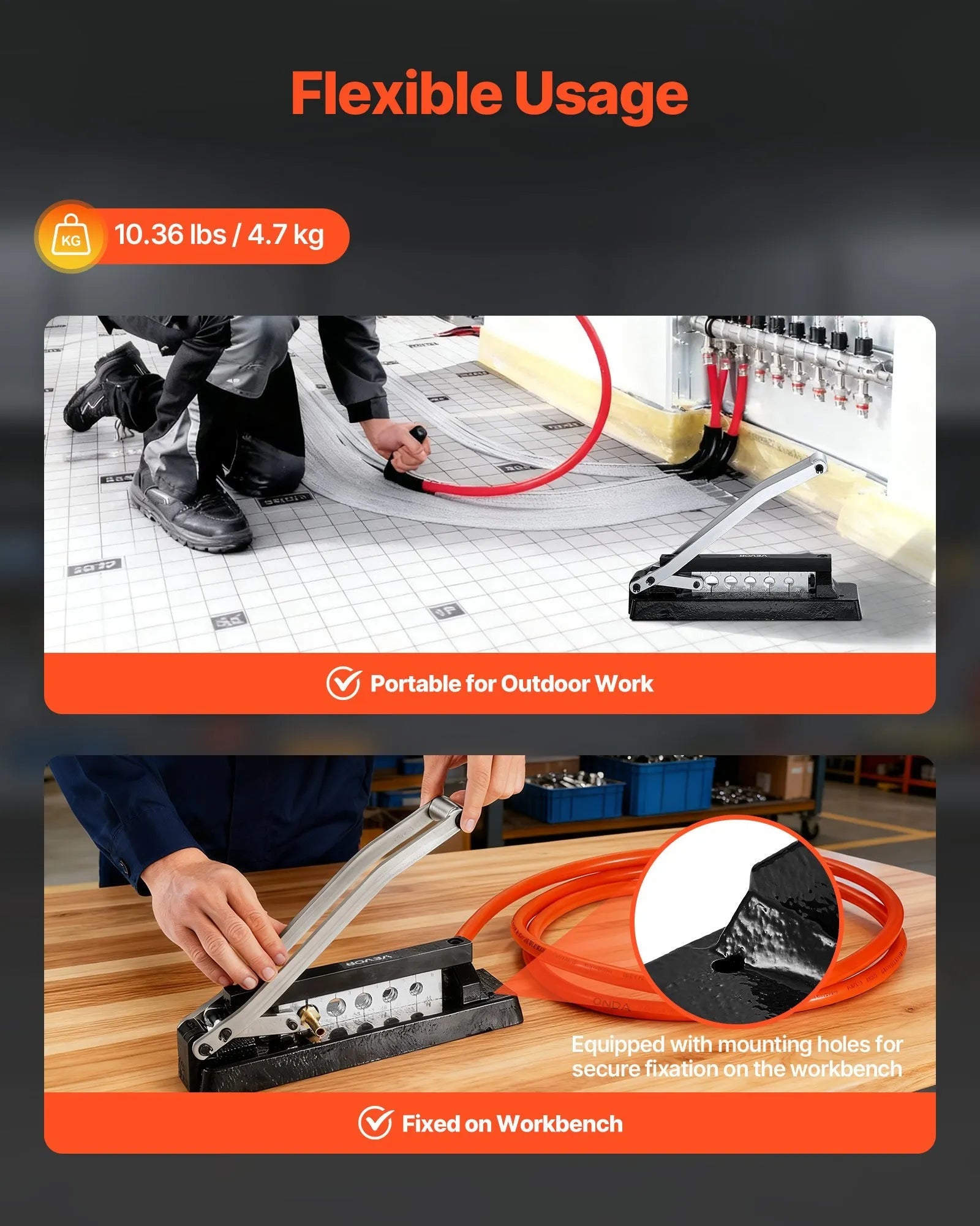 VEVOR Heavy Duty Hose Ferrule Crimping Tool, Standard Bench Hose Crimper with 5 Die Holes & 0.44"-0.63" Crimping Range for PVC Rubber Hoses, Air Hoses Crimping Repair Kit (Ferrules Not Included) 