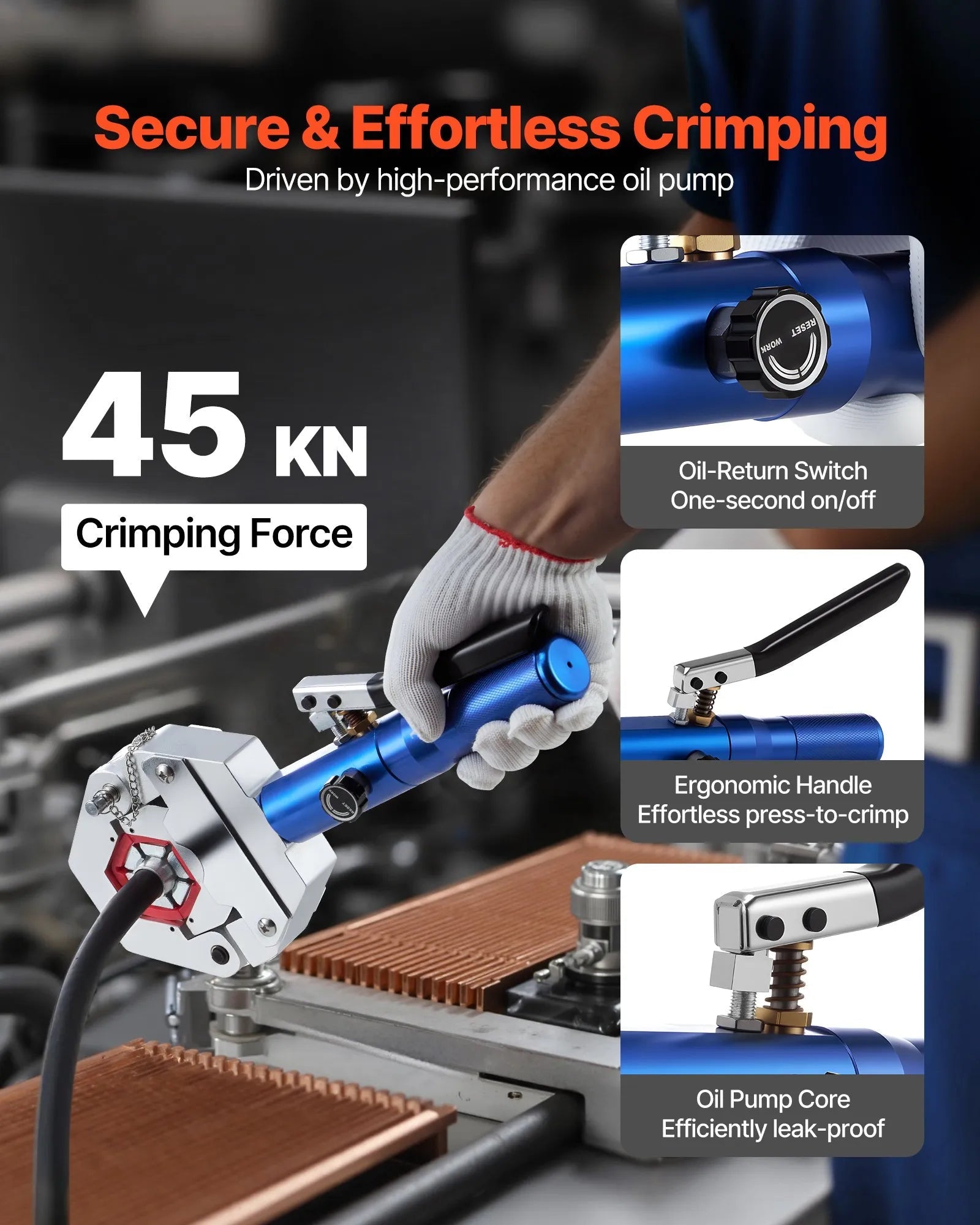 VEVOR Hydraulic Hose Crimper, Hydra-Krimp AC Hose Crimper Kit with 7 Dies Snap-On, Integral Manual Hydraulic A/C Hoses Crimping Tool for Automotive & Air Conditioning Repair - with Carrying Case 