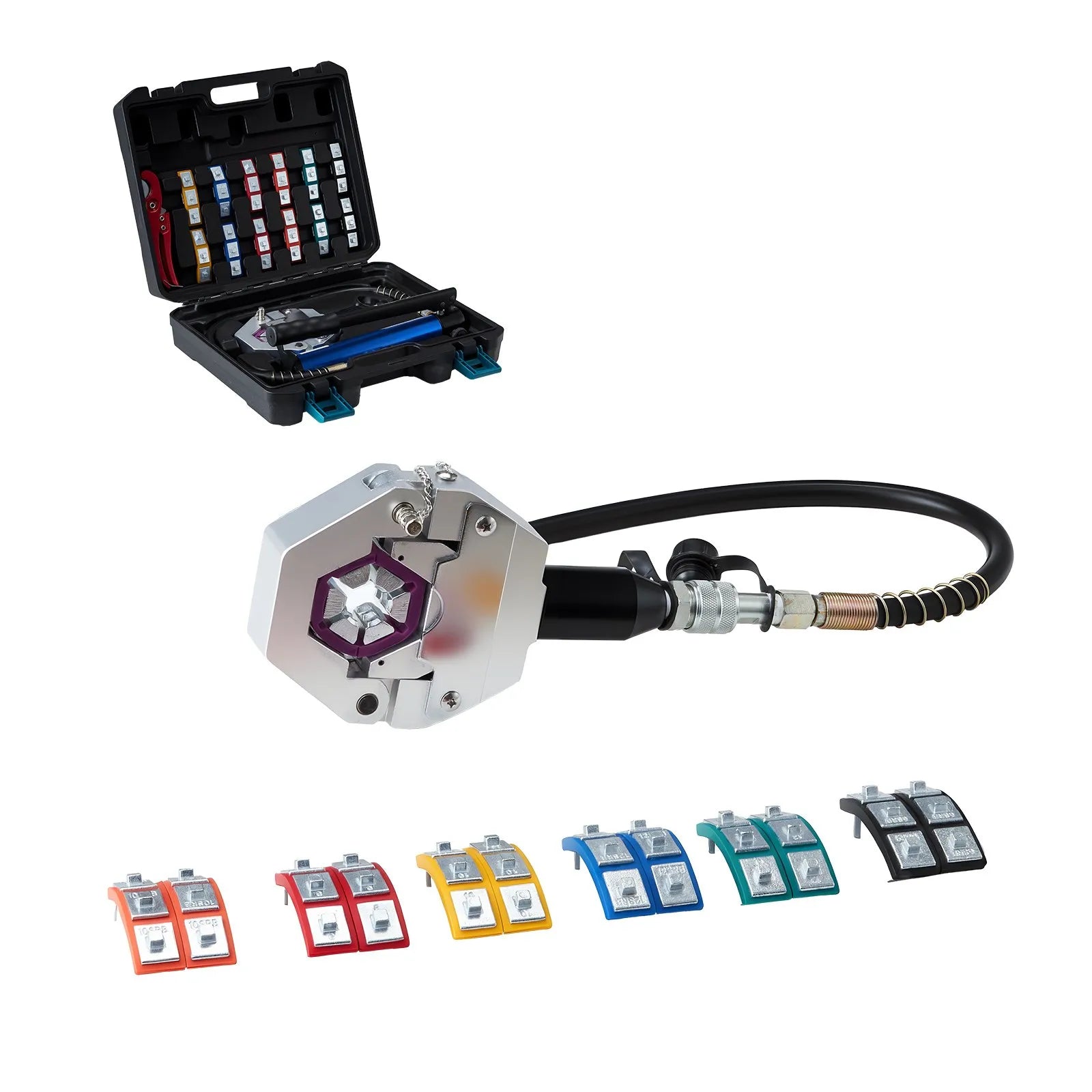 VEVOR Hydraulic Hose Crimper, Hydra-Krimp AC Hose Crimper Kit with 7 Dies Snap-On & Carrying Case, Hydraulic A/C Hoses Crimping Tool for Automotive & Air Conditioning Repair (Split with Manual Pump) 