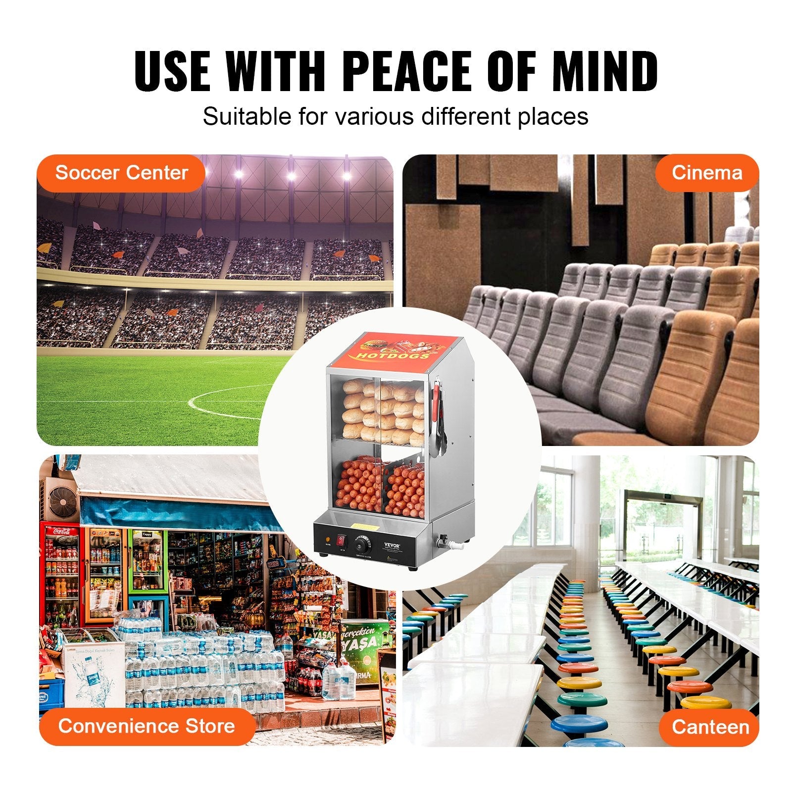 VEVOR Commercial Hot Dog Steamer 2-Tier Electric Bun Warmer 39QT Slide Doors 