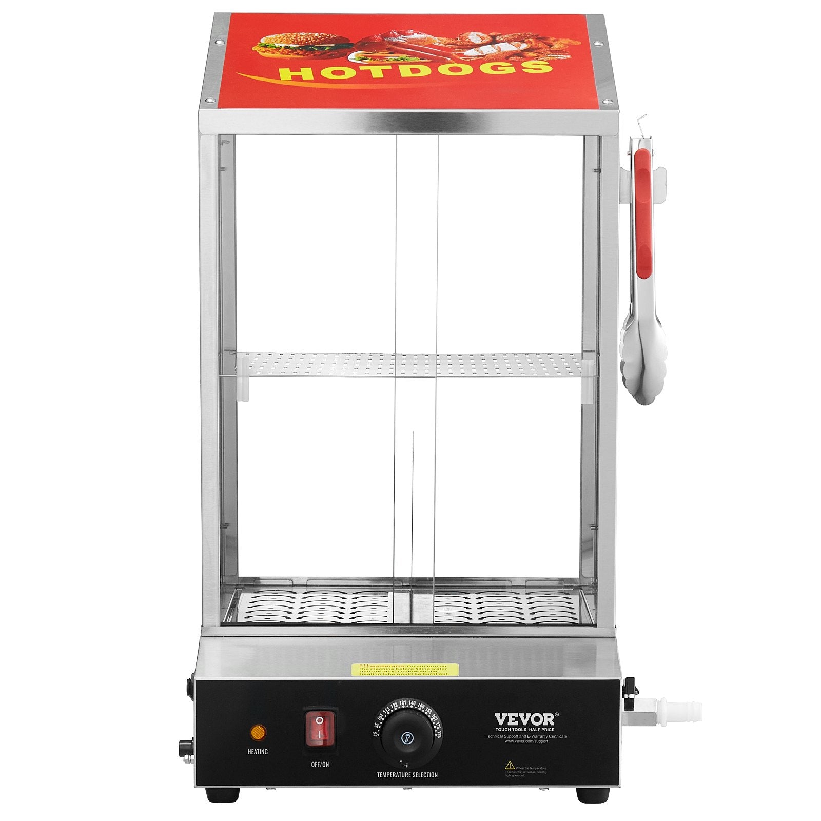 VEVOR Commercial Hot Dog Steamer 2-Tier Electric Bun Warmer 39QT Slide Doors 