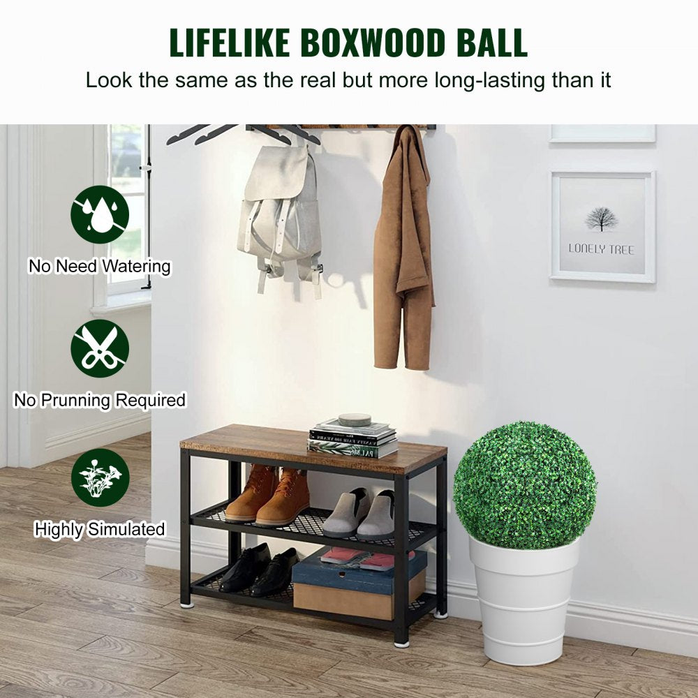 VEVOR Artificial Topiaries Boxwood Trees, 16” Tall (2 Pieces), Ball-Shape Faux Topiaries Plant, All-year Green Feaux Plant Decorative Balls for Backyard, Balcony,Garden, Wedding and Home Décor 
