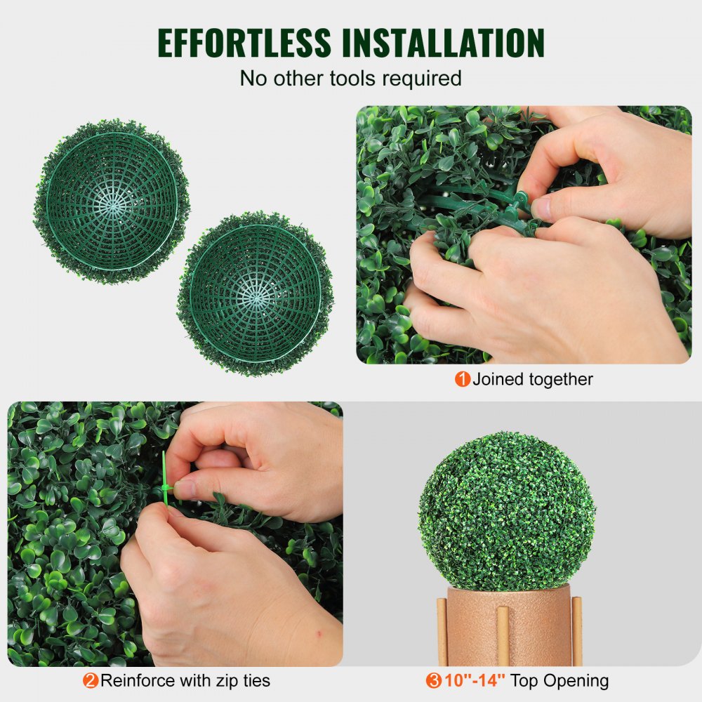 VEVOR Artificial Topiaries Boxwood Trees, 16” Tall (2 Pieces), Ball-Shape Faux Topiaries Plant, All-year Green Feaux Plant Decorative Balls for Backyard, Balcony,Garden, Wedding and Home Décor 