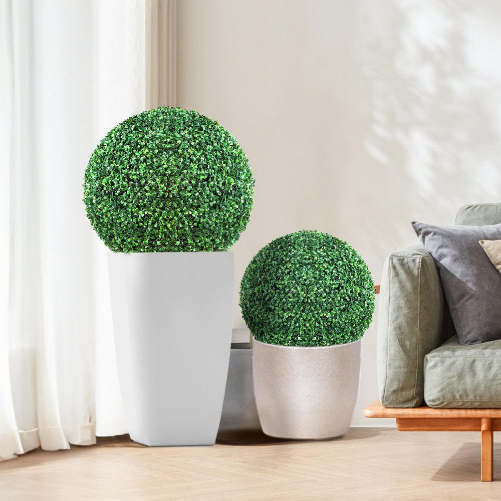 VEVOR Artificial Topiaries Boxwood Trees, 16” Tall (2 Pieces), Ball-Shape Faux Topiaries Plant, All-year Green Feaux Plant Decorative Balls for Backyard, Balcony,Garden, Wedding and Home Décor 