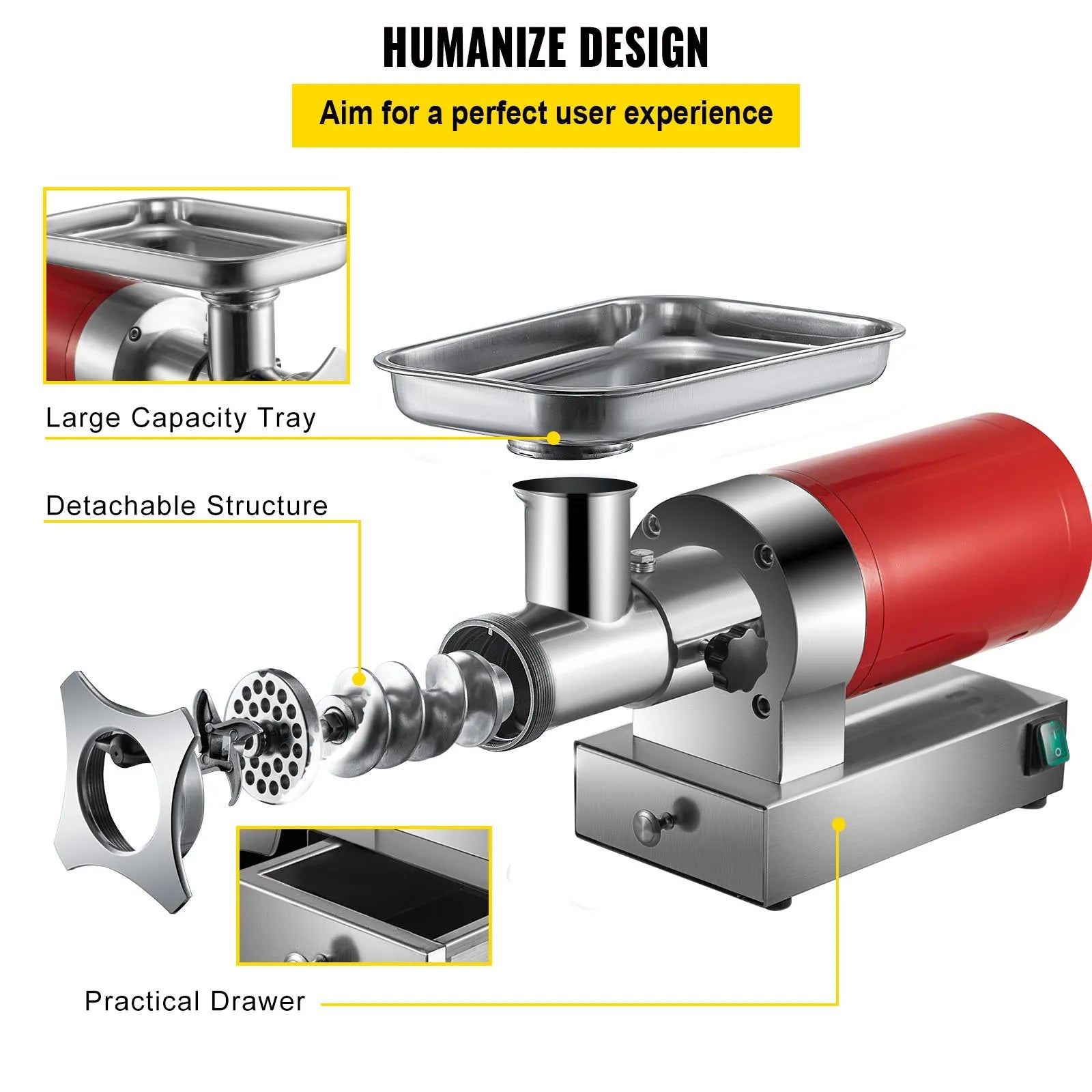 VEVOR Electric Meat Grinder, 661 Lbs/Hour 1100 W Meat Grinder Machine, 1.5 HP Electric Meat Mincer with?2?Grinding?Plates,?Sausage?Kit Set Meat Grinder Heavy Duty, Home Kitchen & Commercial Use Red