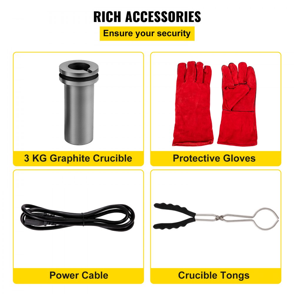 VEVOR Electric Melting Furnace, 3KG Digital Electric Melting Furnace, 1750W 1150?/2102 ? Gold Smelter Furnace W/ Graphite Crucible Casting Refining Jewelry Precious Metals Gold Silver Copper Aluminu 