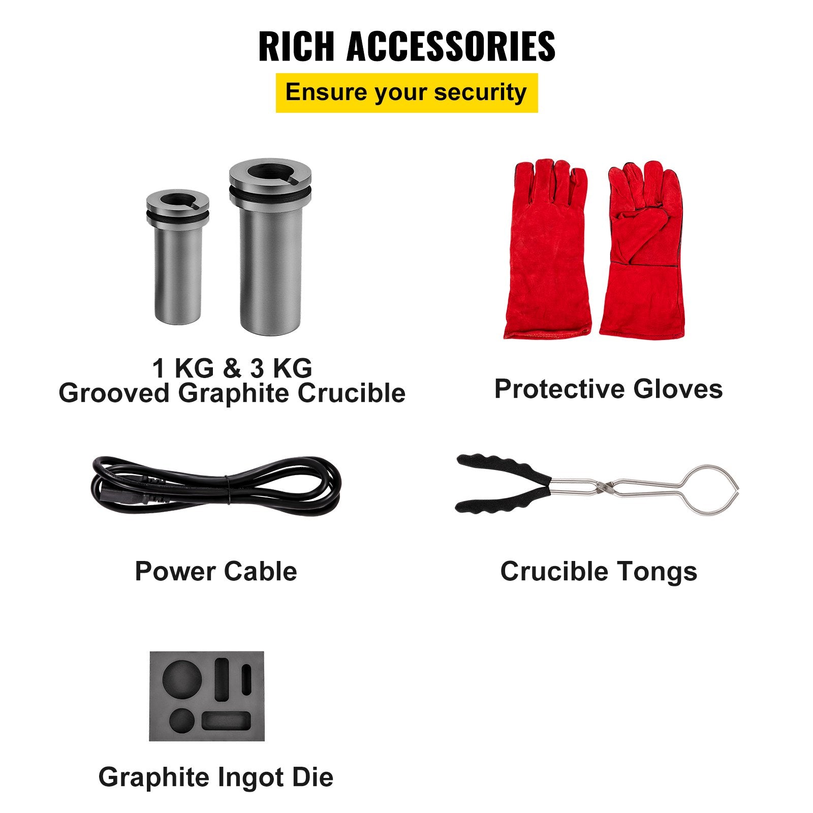 VEVOR Electric Melting Furnace, 3KG Digital Electric Melting Furnace, 1750W 1150?/2102 ? Gold Smelter Furnace W/ 1KG&3KG Graphite Crucible & Ingot Die for Processing of Melting Gold, Silver, Copper 