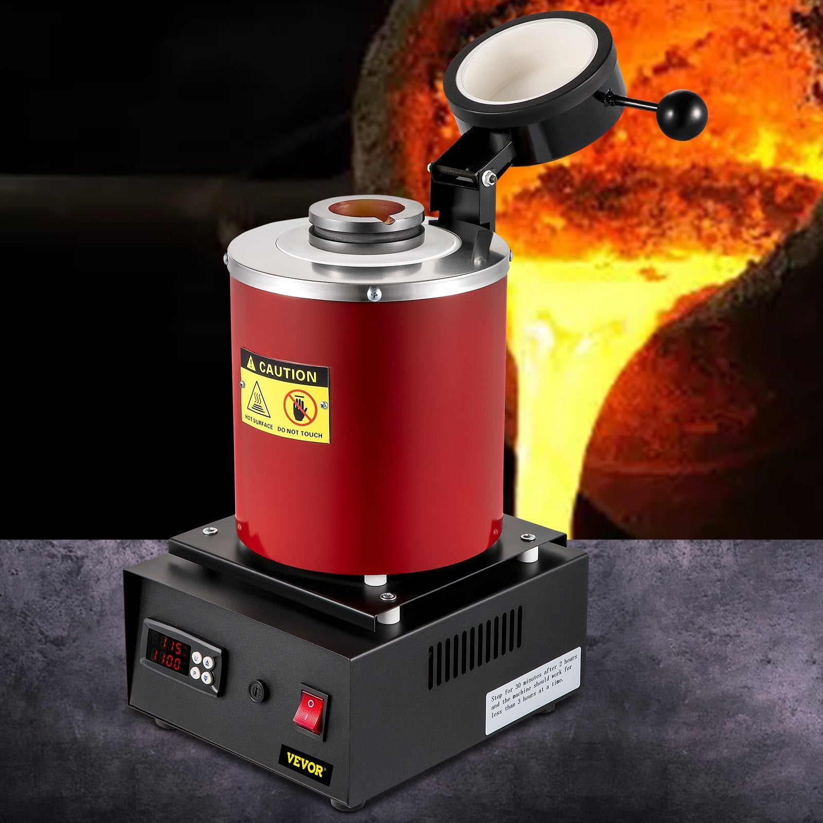 VEVOR Electric Melting Furnace, 3KG Digital Electric Melting Furnace, 1750W 1150?/2102 ? Gold Smelter Furnace W/ 1KG&3KG Graphite Crucible & Ingot Die for Processing of Melting Gold, Silver, Copper 