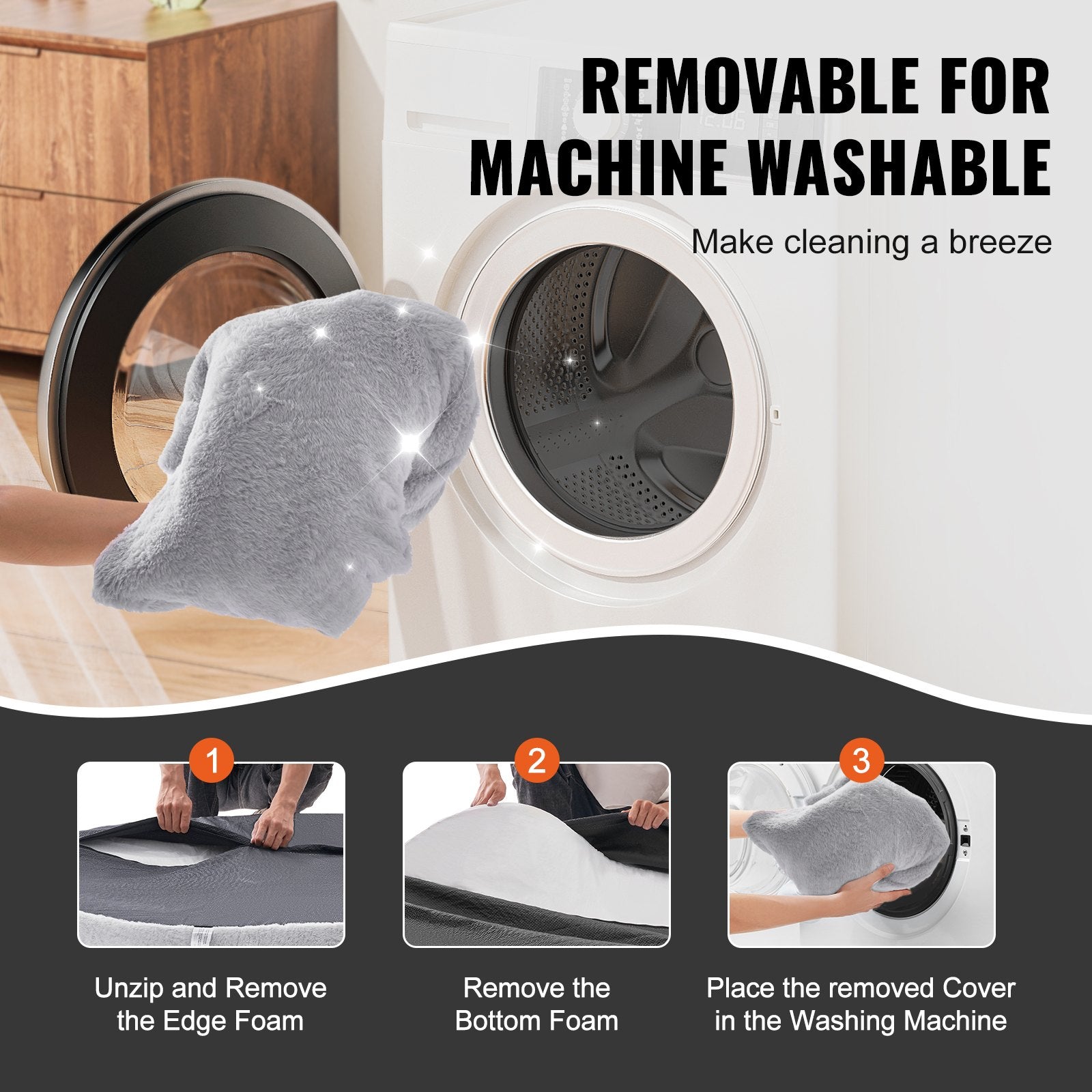 VEVOR Human Dog Bed 72x48x10in Large Human Size Dog Bed Washable Faux Rabbit Fur 