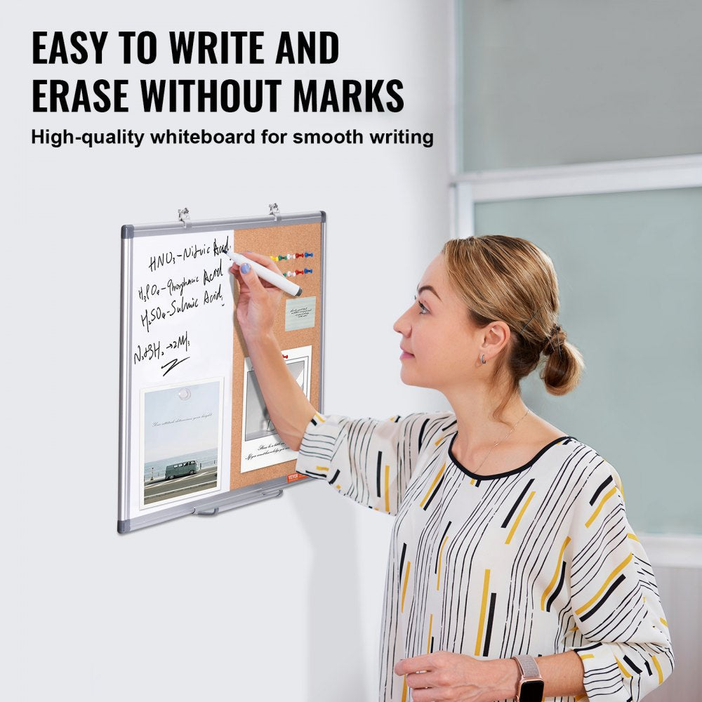 VEVOR 24"x 18" Whiteboard & Cork Board Combo with Aluminum Frame for School Home 