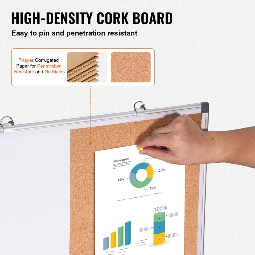VEVOR 24"x 18" Whiteboard & Cork Board Combo with Aluminum Frame for School Home 