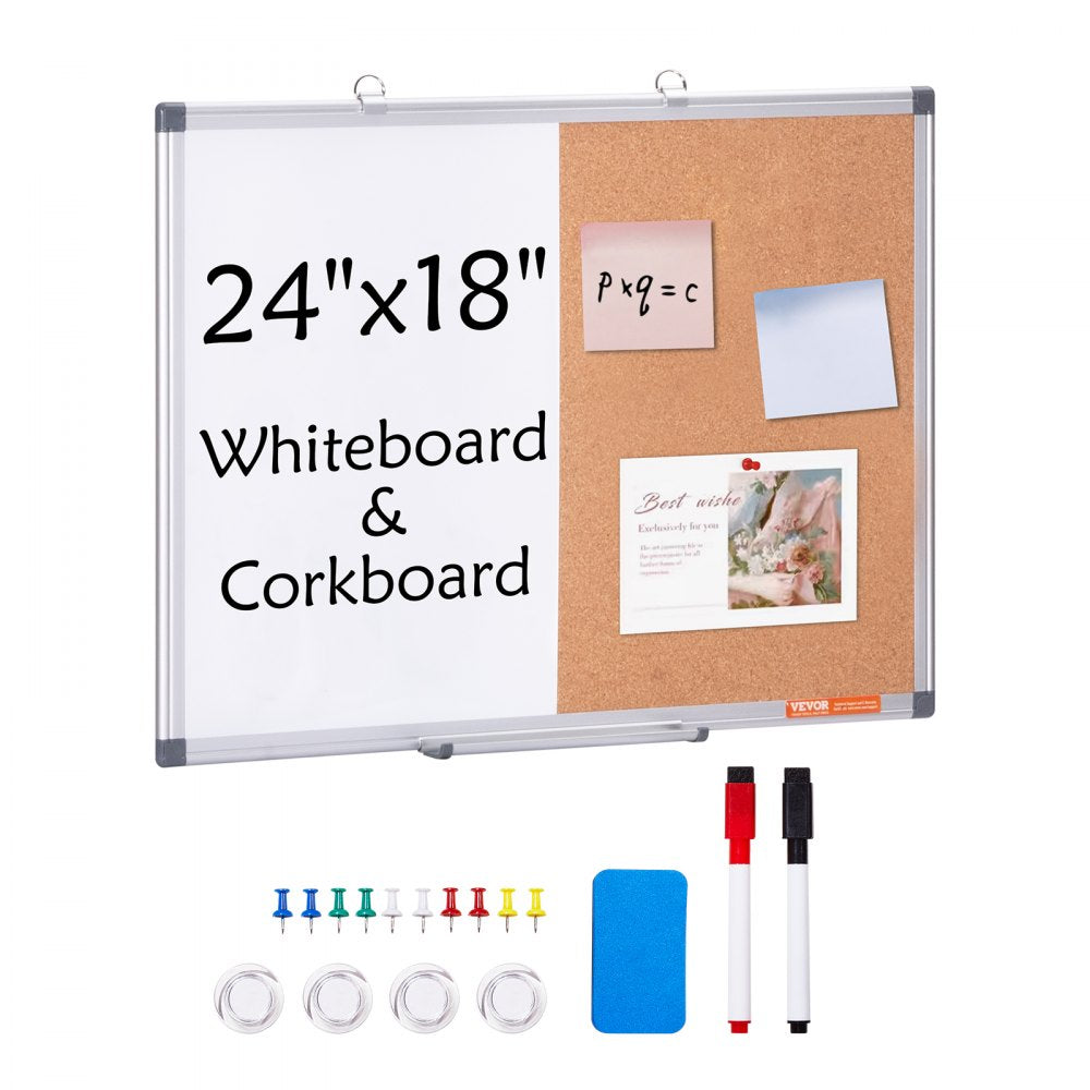 VEVOR 24"x 18" Whiteboard & Cork Board Combo with Aluminum Frame for School Home 