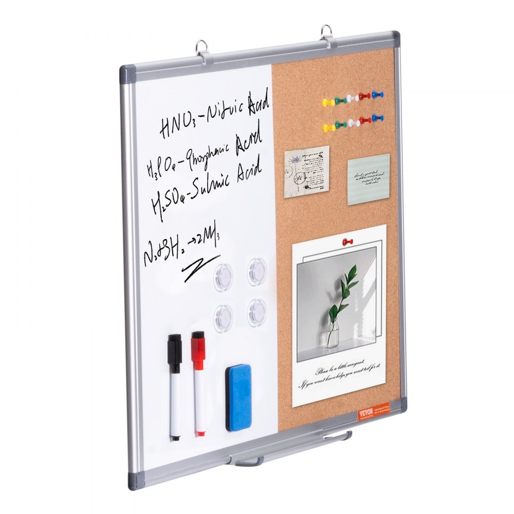 VEVOR 24"x 18" Whiteboard & Cork Board Combo with Aluminum Frame for School Home 