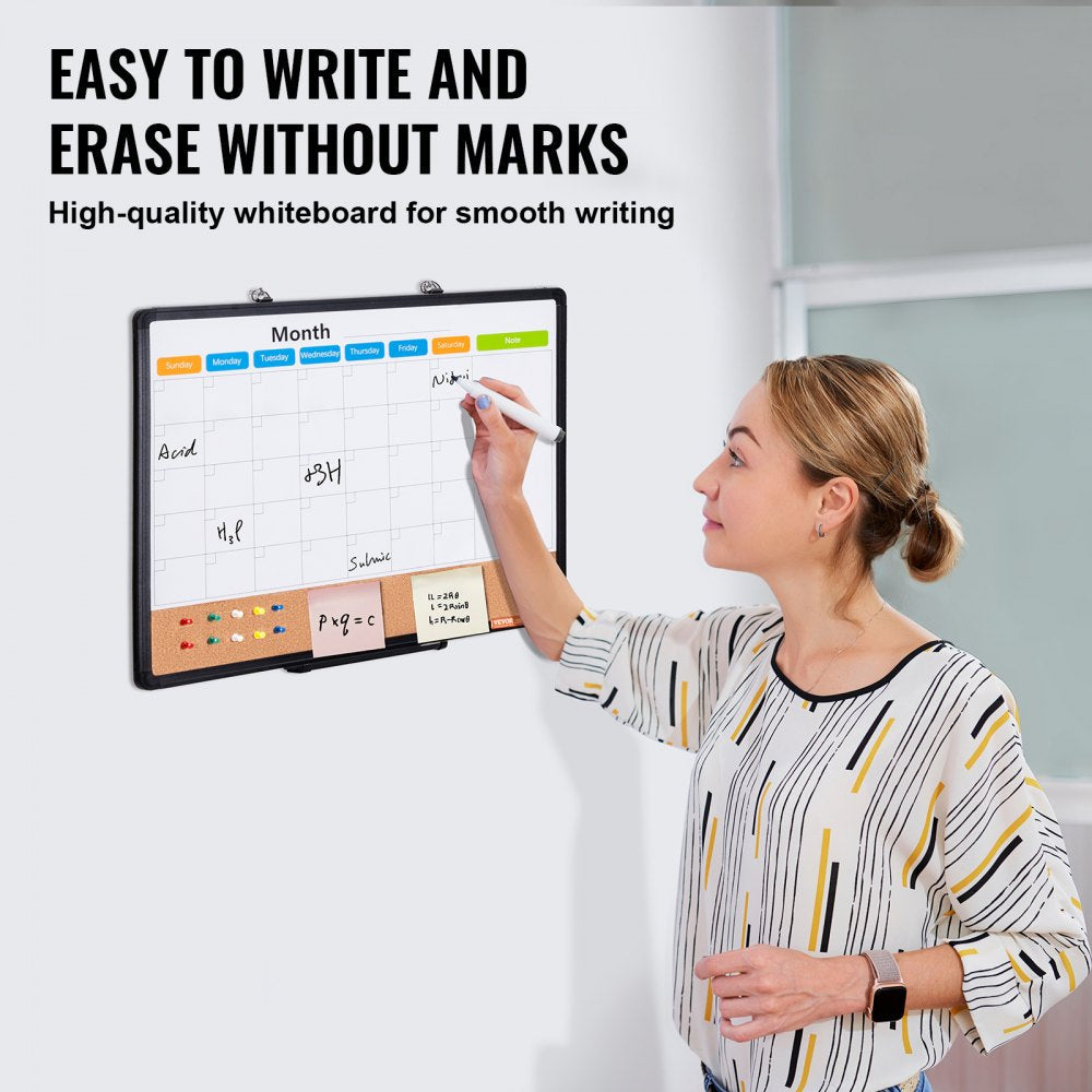 VEVOR 24"x18" Monthly Calendar Whiteboard & Cork Board Combo with Aluminum Frame 