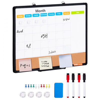 VEVOR 24"x18" Monthly Calendar Whiteboard & Cork Board Combo with Aluminum Frame 