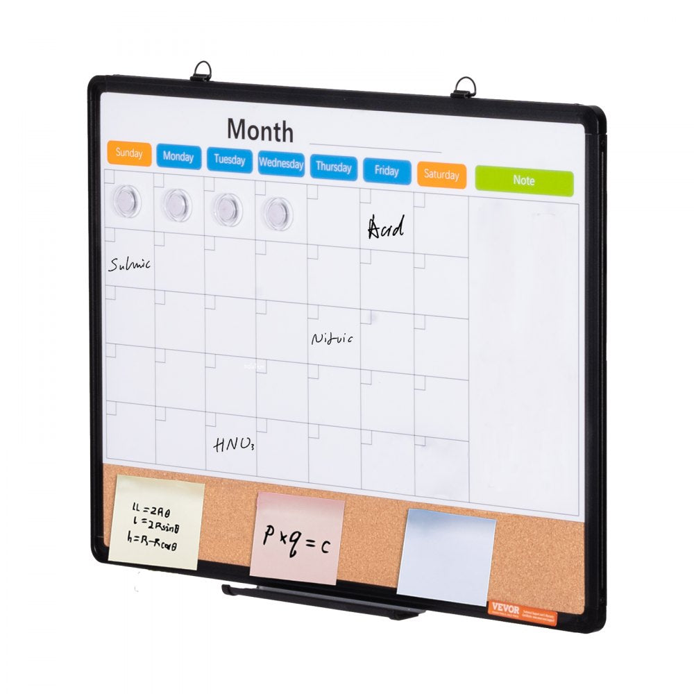 VEVOR 24"x18" Monthly Calendar Whiteboard & Cork Board Combo with Aluminum Frame 