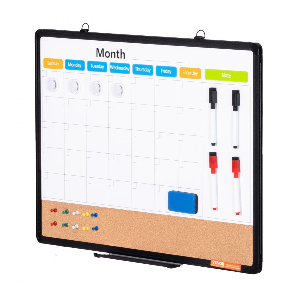 VEVOR 24"x18" Monthly Calendar Whiteboard & Cork Board Combo with Aluminum Frame 