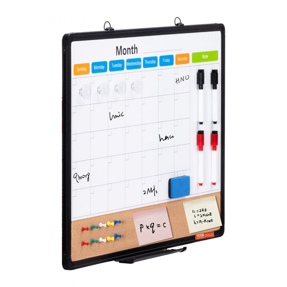 VEVOR 24"x18" Monthly Calendar Whiteboard & Cork Board Combo with Aluminum Frame 