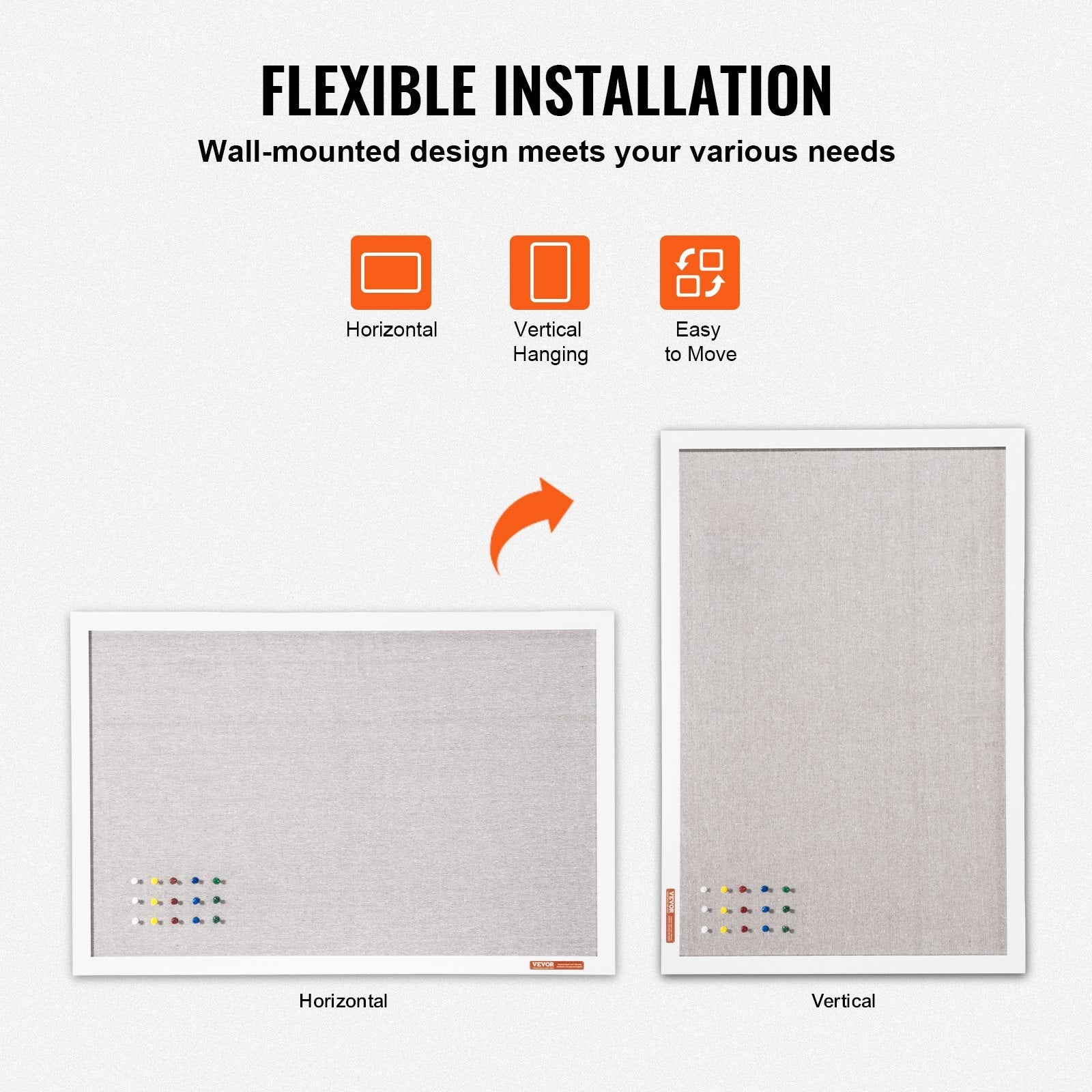 VEVOR 30"x20" White Cork Board with Linen Surface Wall-Mounted Bulletin Board 