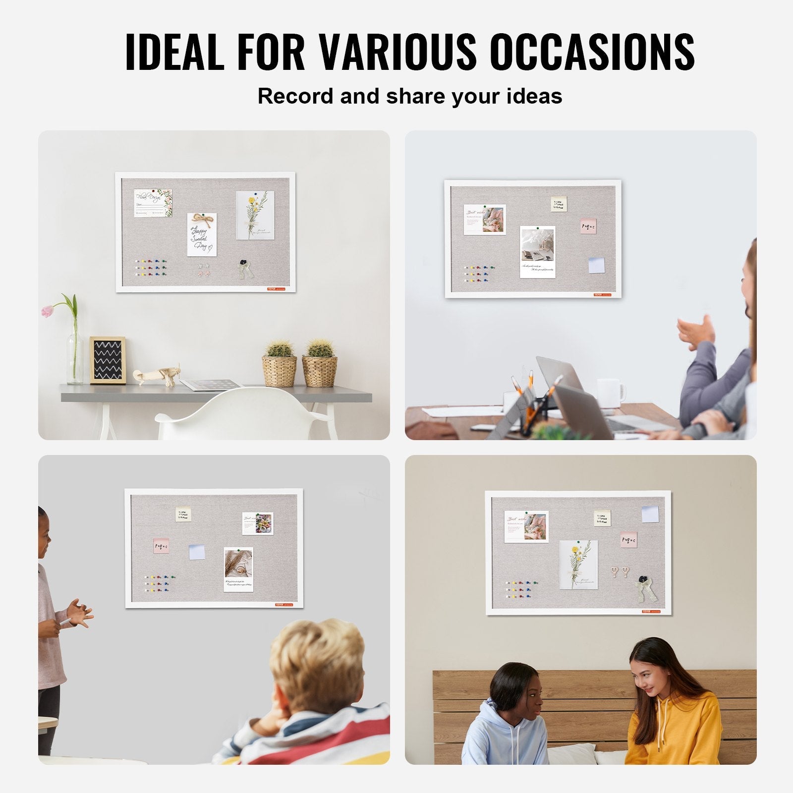 VEVOR 30"x20" White Cork Board with Linen Surface Wall-Mounted Bulletin Board 
