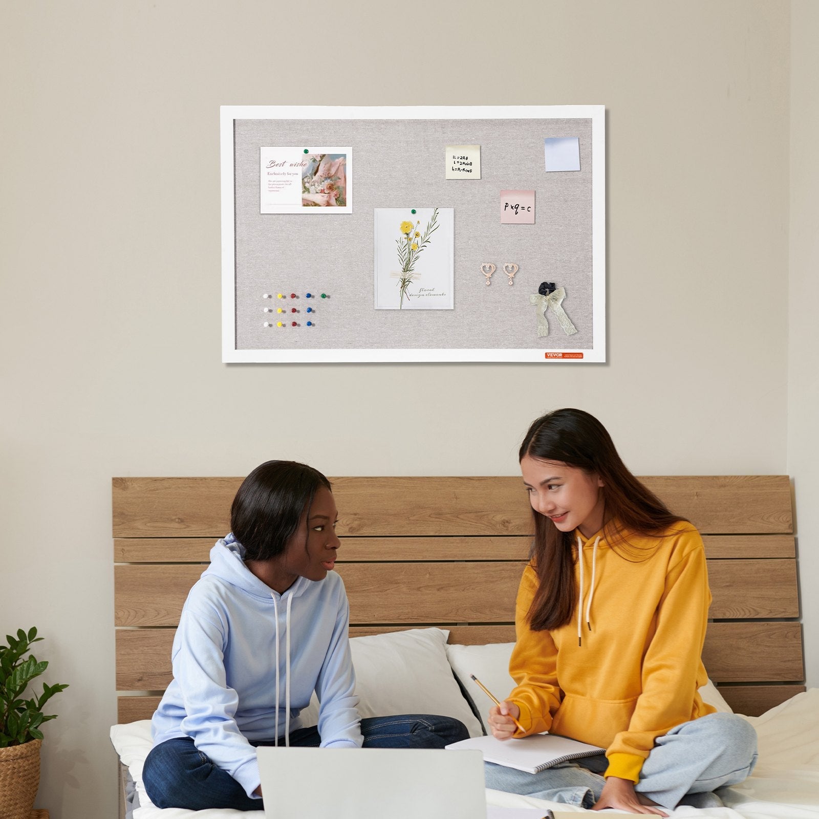 VEVOR 30"x20" White Cork Board with Linen Surface Wall-Mounted Bulletin Board 