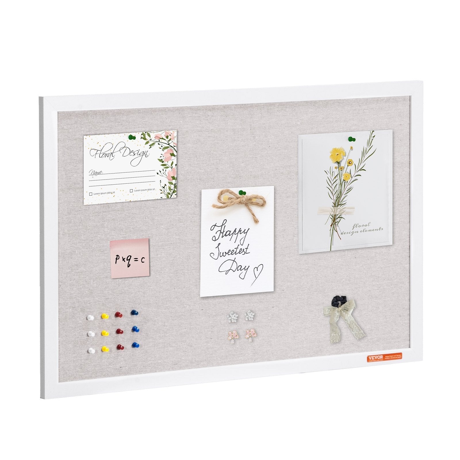 VEVOR 30"x20" White Cork Board with Linen Surface Wall-Mounted Bulletin Board 