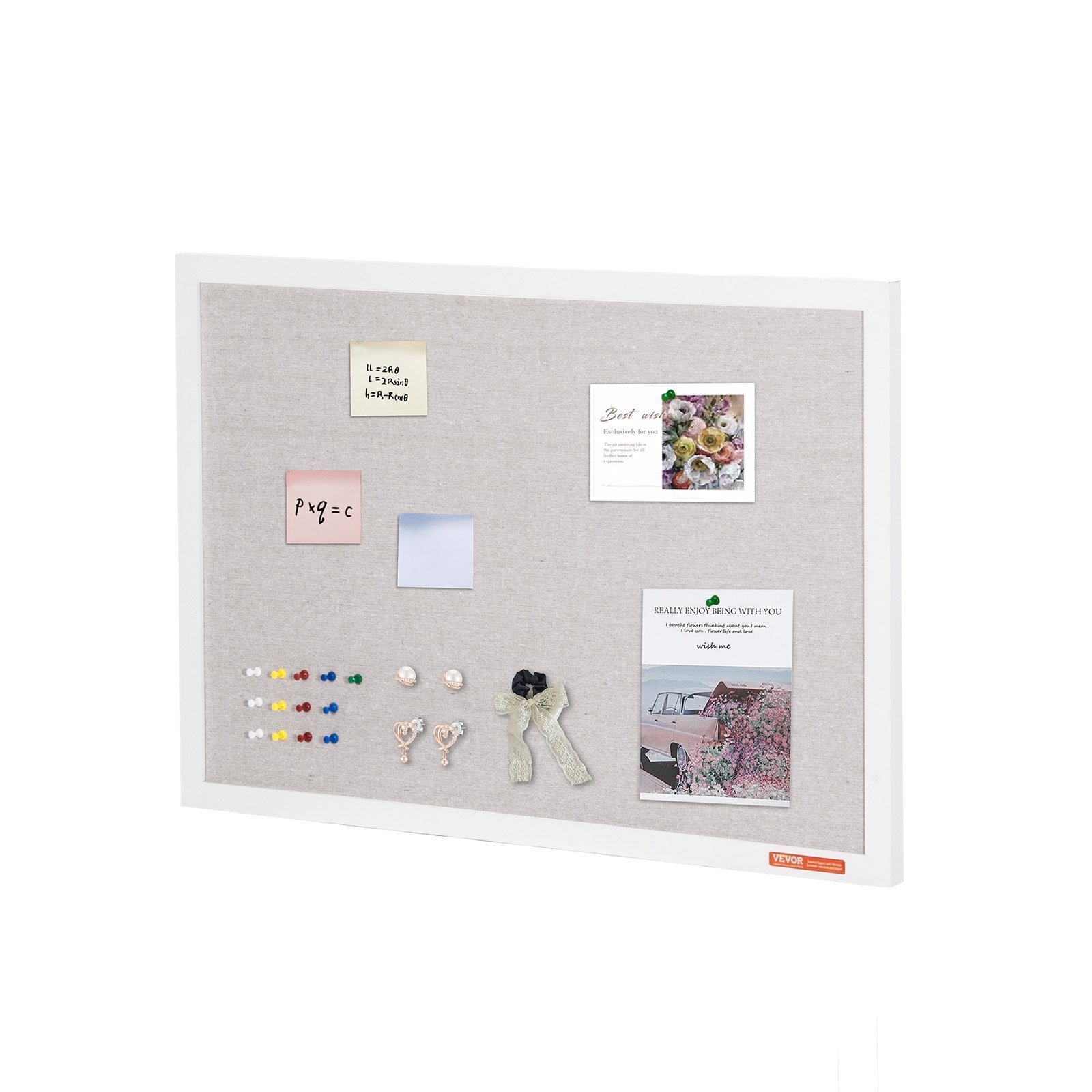 VEVOR 30"x20" White Cork Board with Linen Surface Wall-Mounted Bulletin Board 