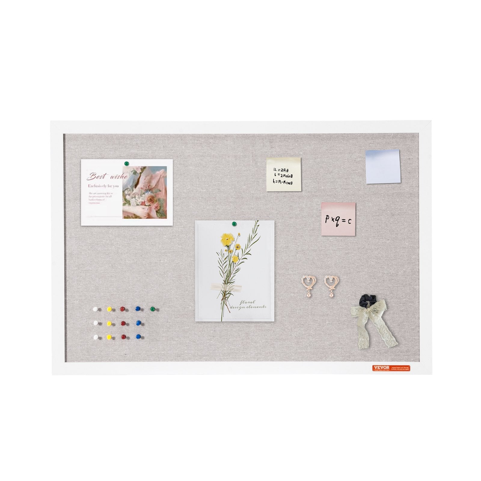 VEVOR 30"x20" White Cork Board with Linen Surface Wall-Mounted Bulletin Board 