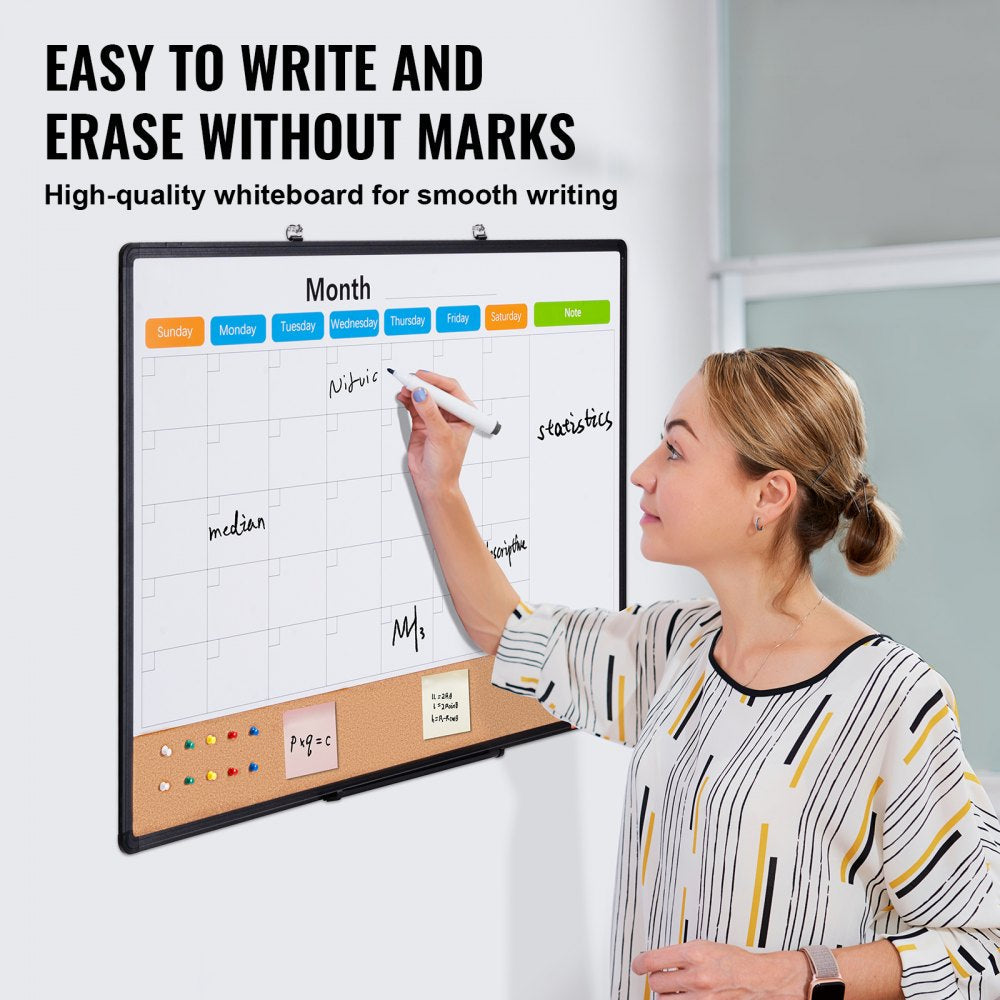VEVOR 36"x24" Monthly Calendar Whiteboard & Cork Board Combo with Aluminum Frame 