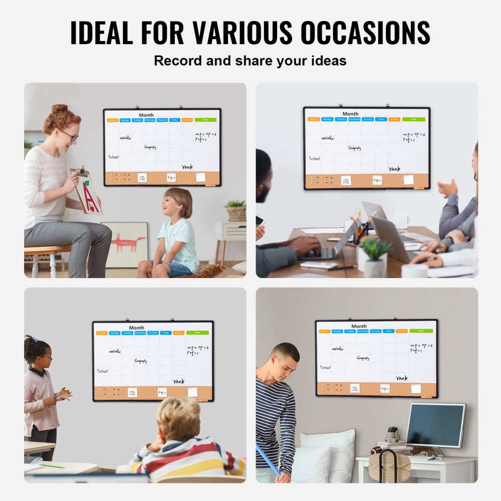 VEVOR 36"x24" Monthly Calendar Whiteboard & Cork Board Combo with Aluminum Frame 