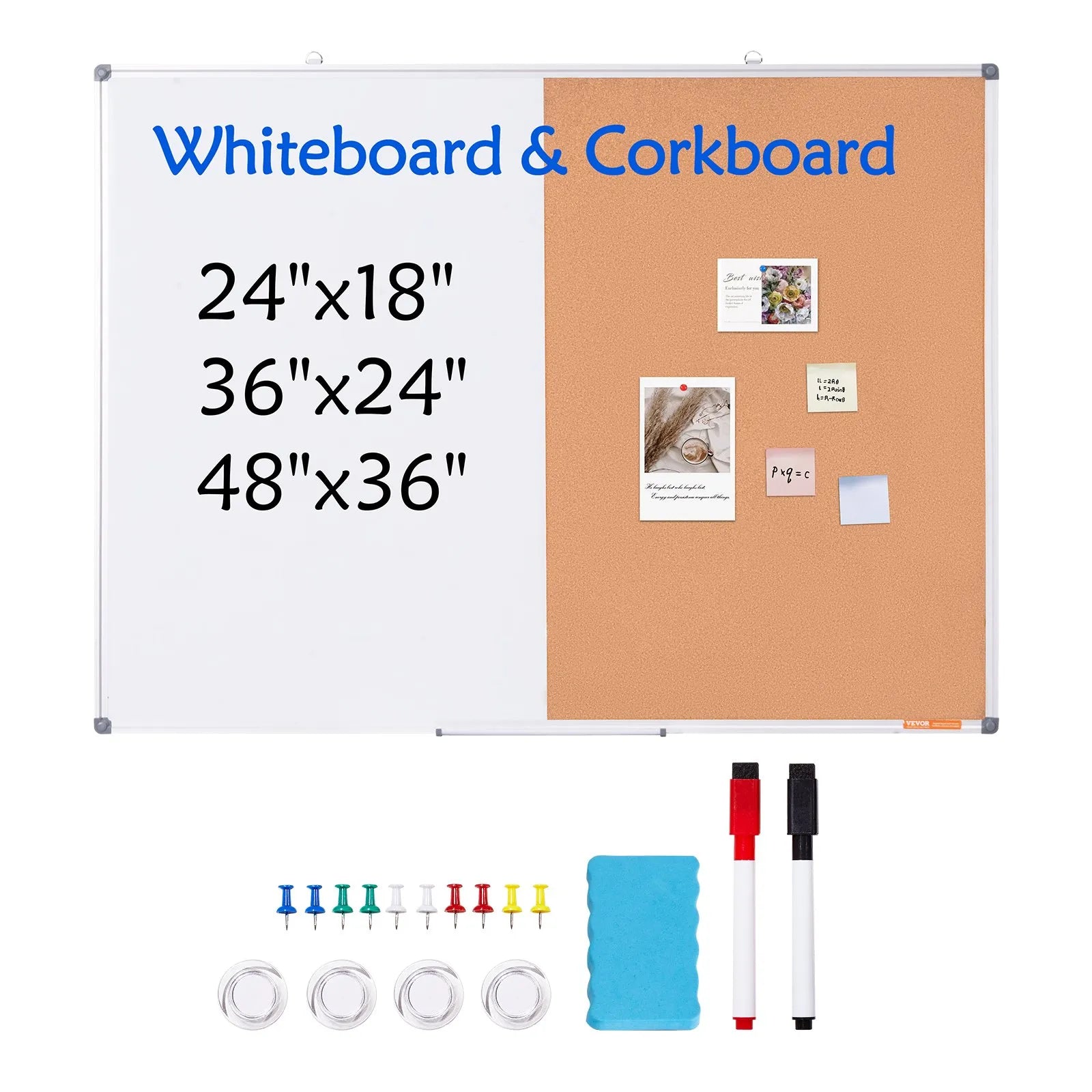 VEVOR 48"x 36" Whiteboard & Cork Board Combo with Aluminum Frame for School Home