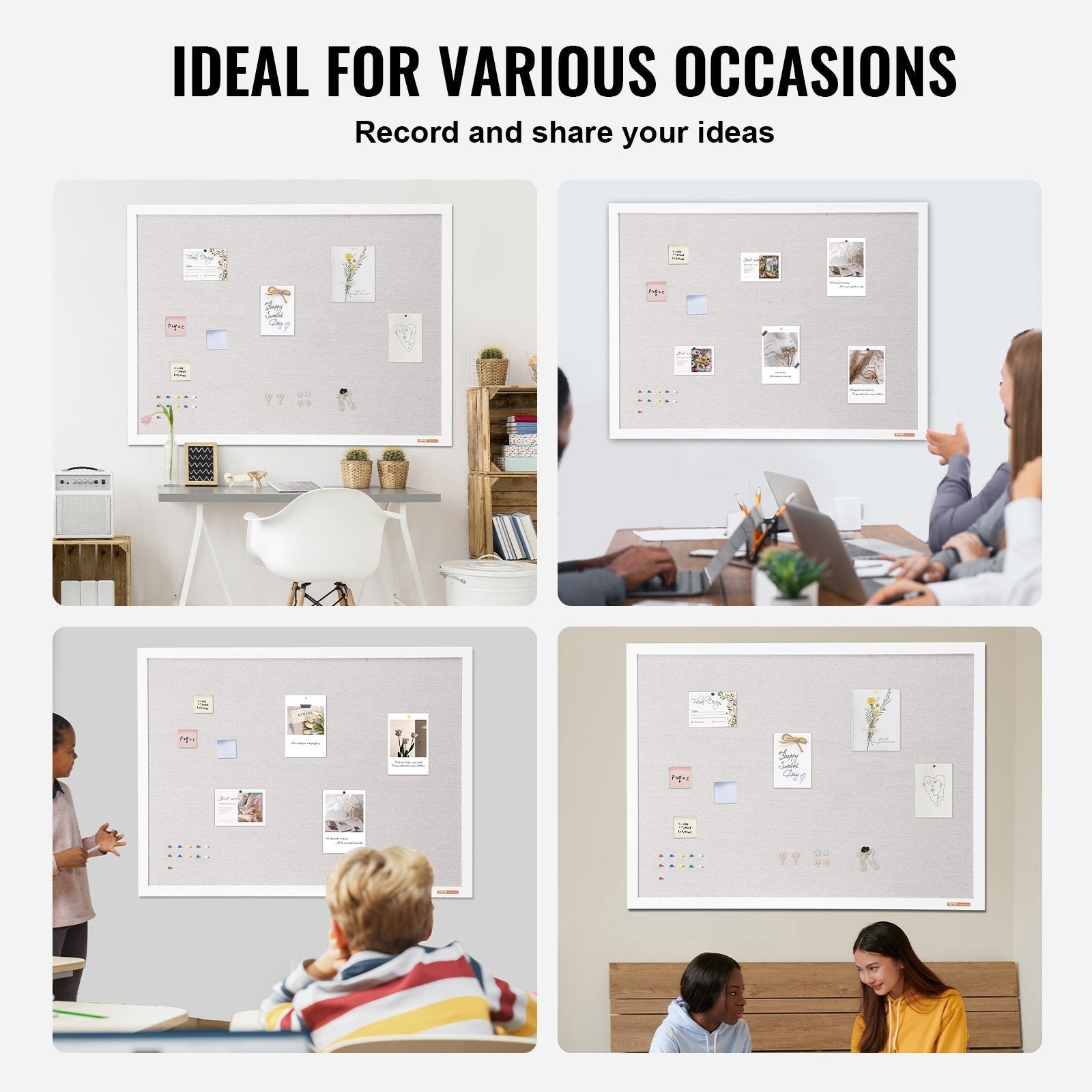 VEVOR 48"x36" White Cork Board with Linen Surface Wall-Mounted Bulletin Board 