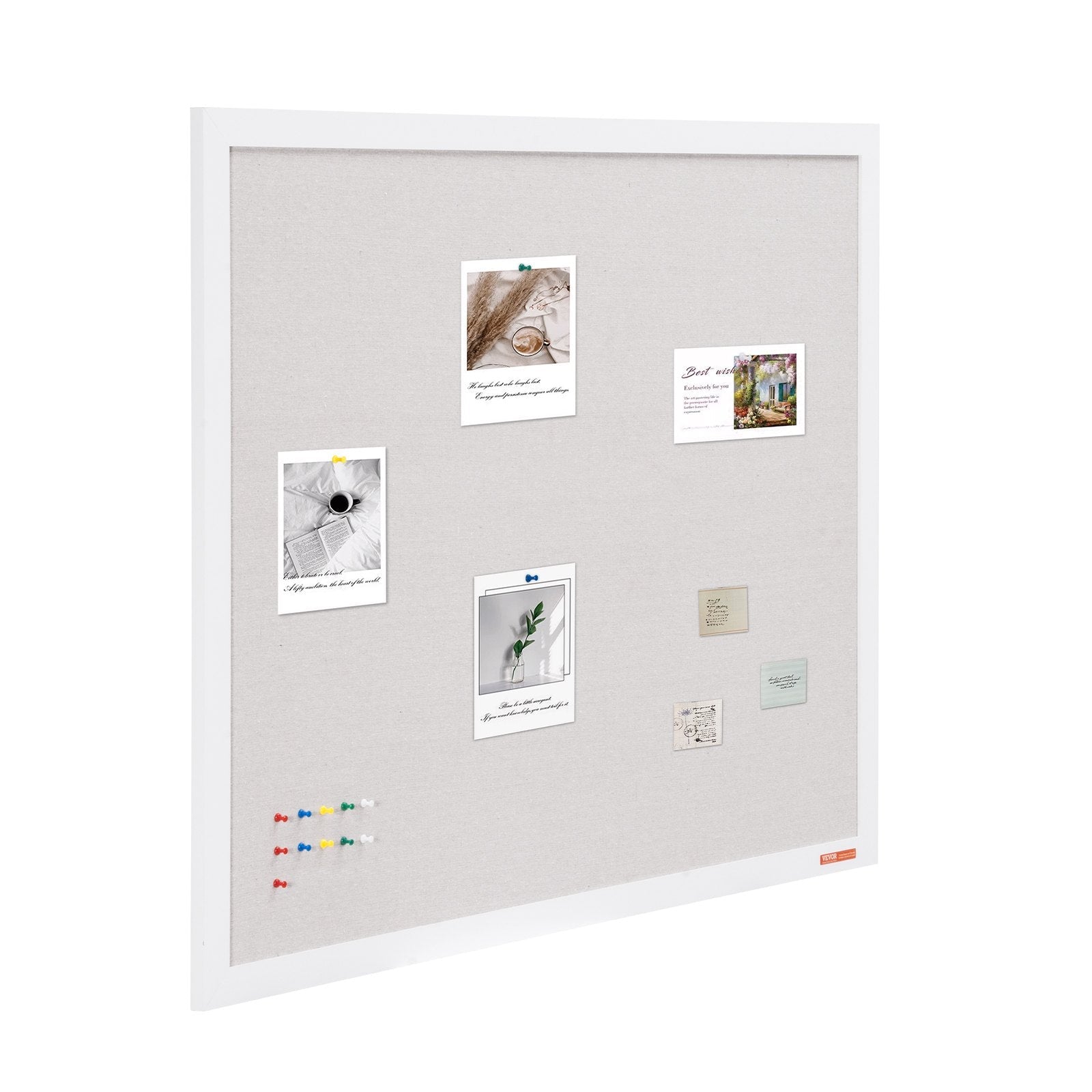VEVOR 48"x36" White Cork Board with Linen Surface Wall-Mounted Bulletin Board 